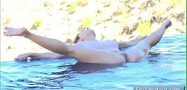  Young ftv girl Fiona play with her perky nipples and takes a bath naked in the outdoor pool